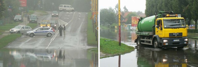 Ulica Pilska w Szczecinku zalana przez ulewę.