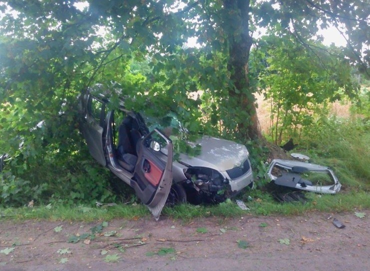 Śmiertelny wypadek w Brzezinach. Samochód rozpadł się na pół [zdjęcia]