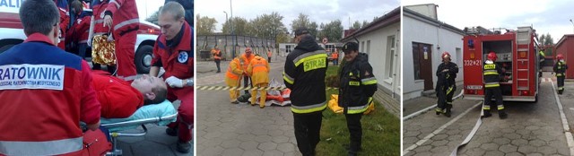 W ramach ćwiczeń strażacy sprawdzają system przeciwpożarowy w siedzibie PGK w Koszalinie oraz sprawność działania zakładowej grupy od likwidacji skażeń.