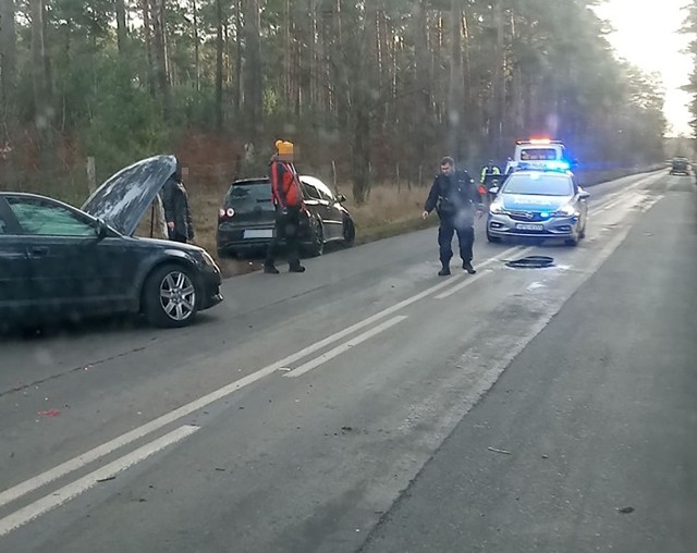 Kierujący audi A3 nie zachował należytej ostrożności i nie dostosował prędkości do warunków panujących na drodze. – Kierowca audi A3 uderzył w opla oraz audi A4 – mówi nadkom. Sylwia Rupieta z żarskiej policji. Na szczęście nikomu nic się nie stało. Zdarzenie zostało zakwalifikowane jako kolizja. Sprawca został ukarany mandatem oraz punktami karnymi. Zobacz wideo: Jak udzielać pierwszej pomocy ofiarom wypadkówCzytaj także: Korytarz życia na drodze. Jak go utworzyć? Wystarczy przestrzegać kilku zasad!Zobacz wideo: Jak się zachować, kiedy jesteśmy świadkami wypadku?Wideo:Dzień Dobry TVN