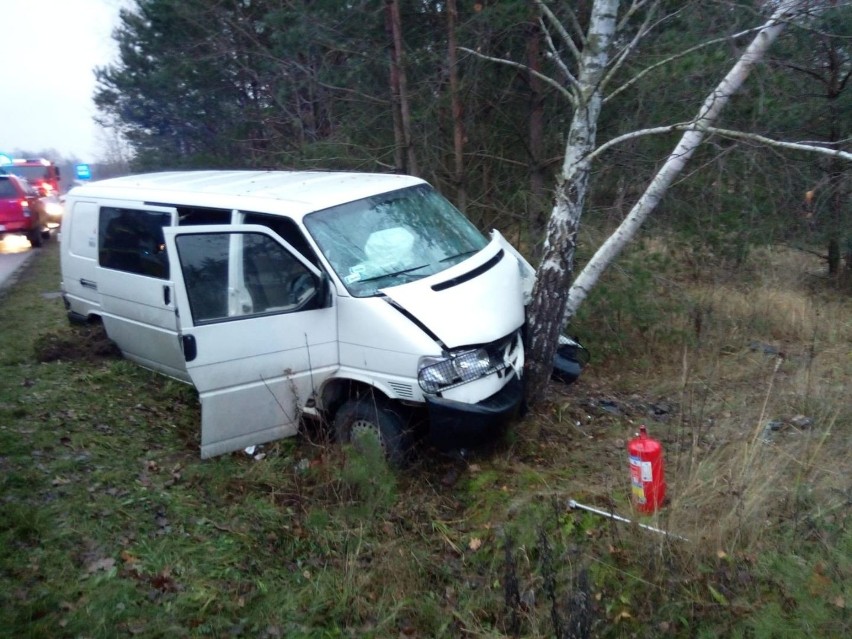 Wypadek w Wilkowie. Bus zjechał z drogi i uderzył w drzewo