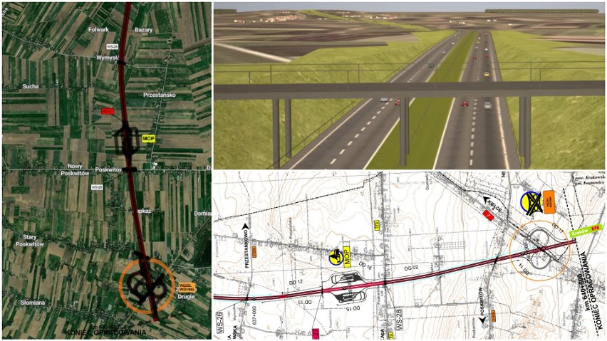 Wizualizacje, mapy, schematy budowanej drogi ekspresowej S7...