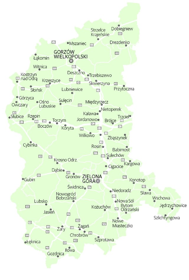 Mapa województwa lubuskiego