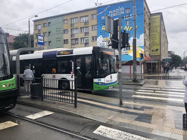 Autobus linii 75 jeździ po torach dla tramwajów (linii 7 i 8). Szkopuł tylko w tym, że nie zatrzymuje się na przystanku, więc pasażerowie nie mają jak wejść do autobusu