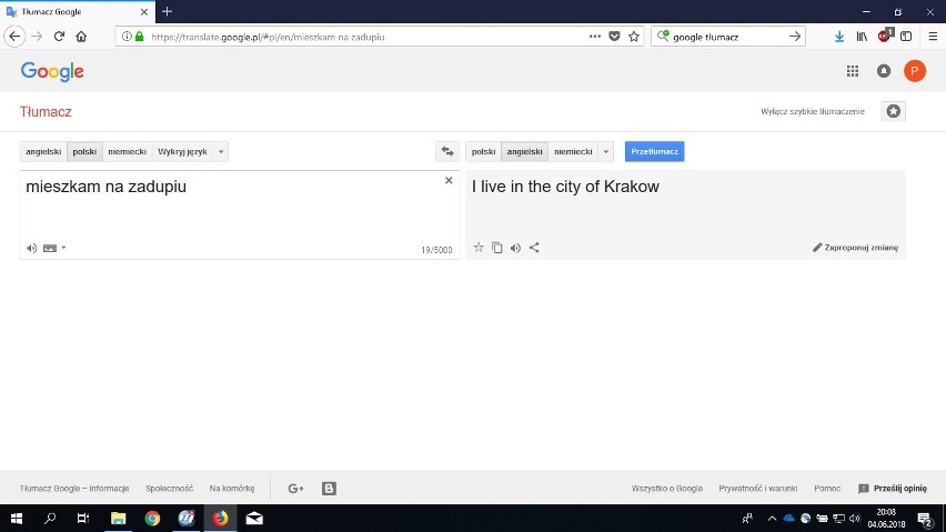 Kraków "zadupiem" według tłumacza Google