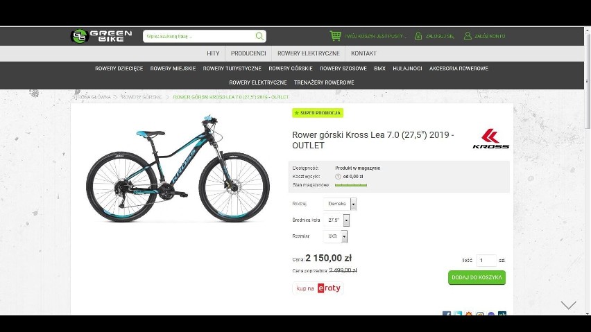 Przykładowy rower. Cena 2150 zł