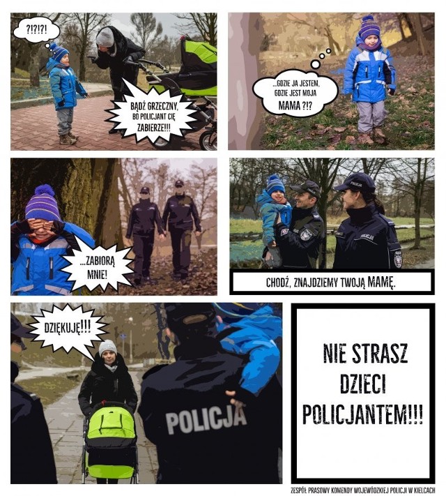 Biuro prasowe świętokrzyskiej policji przygotowało akcję i komiks „Nie strasz dziecka policjantem”