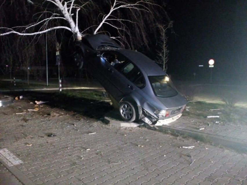 Wypadek w Janowie Lubelskim. Kierowca BMW wylądował samochodem na drzewie