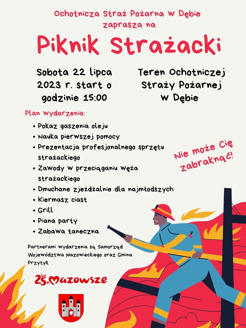 Piknik Strażacki w Dębie, w gminie Przytyk. Zaplanowano wiele atrakcji dla całych rodzin w sobotę 22 lipca