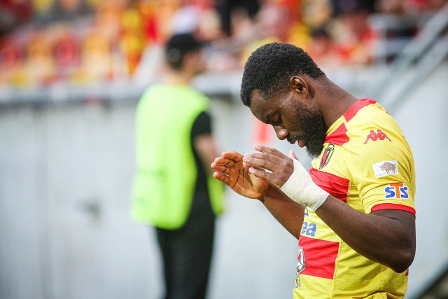Afimico Pululu w modlitwie po strzeleniu pierwszego gola w barwach Jagiellonii