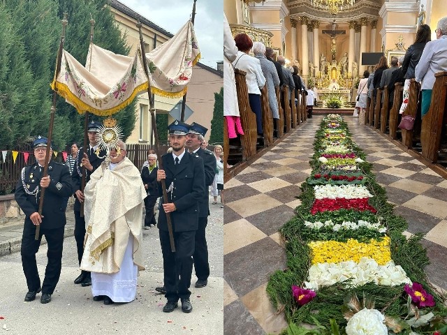 Uroczystość Bożego Ciała 2023 w Wodzisławiu. Piękny dywan z kwiatów i tłumy wiernych podczas procesji. Więcej na kolejnych zdjęciach