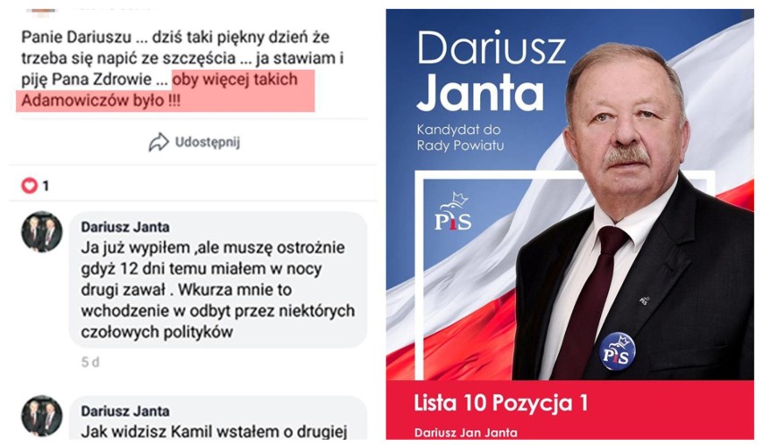 Internauta zaproponował toast: "Oby więcej takich Adamowiczów". Radny Dariusz Janta miał odpisać: "Już wypiłem". Został wykluczony z PiS