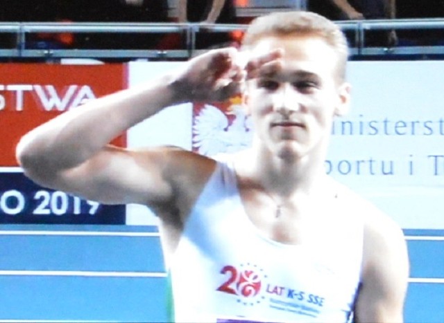 Antoni Plichta z Lubusza Słubice tuż przed startem do finałowego biegu na 60 metrów