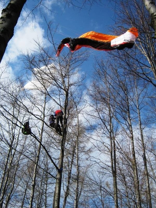 Wypadek paralotniarza: Paralotniarz zawisł na drzewie w...