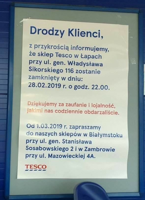 Zamykają sklep Tesco w Łapach. To już ostatnie godziny, kiedy można zrobić zakupy [ZDJĘCIA]