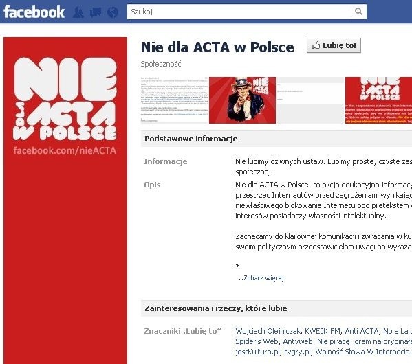 Na Facebooku można się dołączyć w akcji przeciw ACTA.