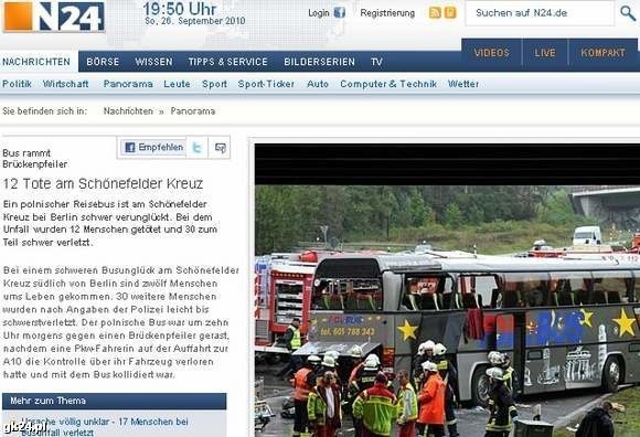 Wypadek polskiego autokaru pod Berlinem w niemieckich mediach.