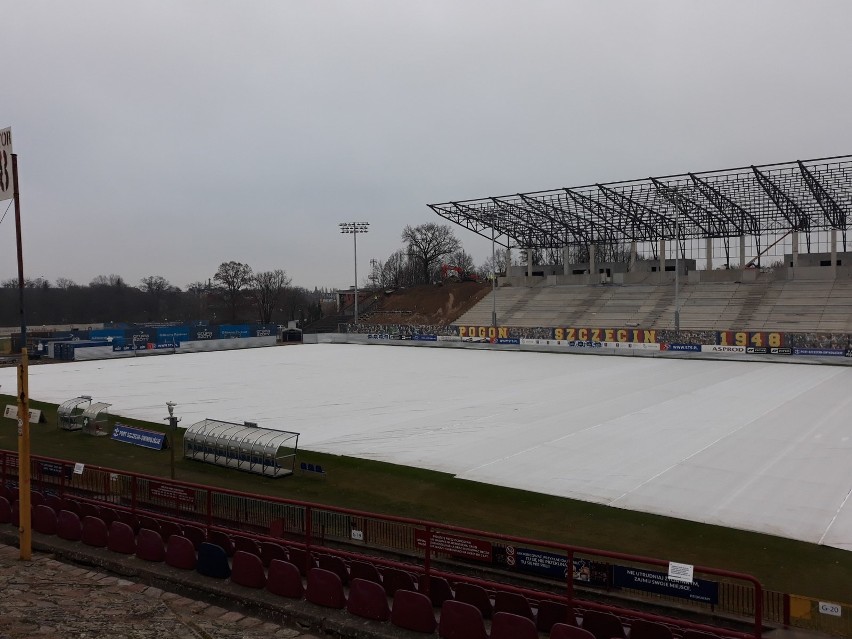 Budowa stadionu Pogoni - zdjęcia z 24.01.2020.