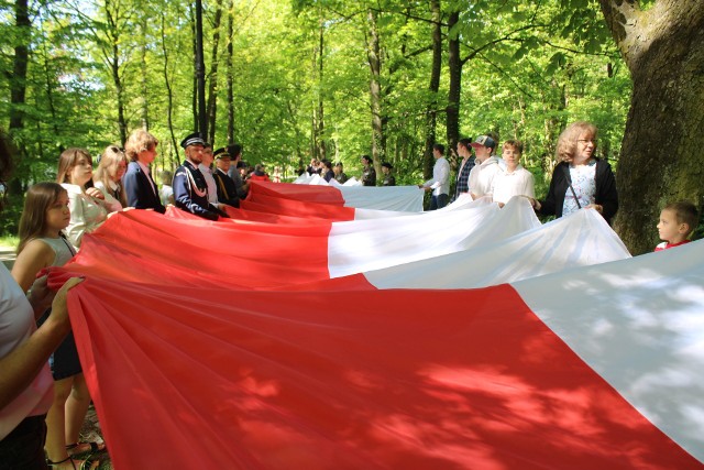 Przemarsz ze stumetrową flagą ulicami Krzeszowic