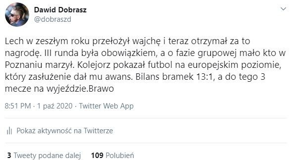 Lech Poznań po kapitalnej grze w eliminacjach Ligi Europy...