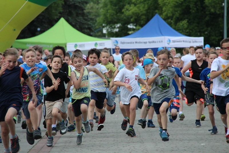 Bieg Skrzata 2019 w dąbrowskim Parku Hallera. Na starcie...