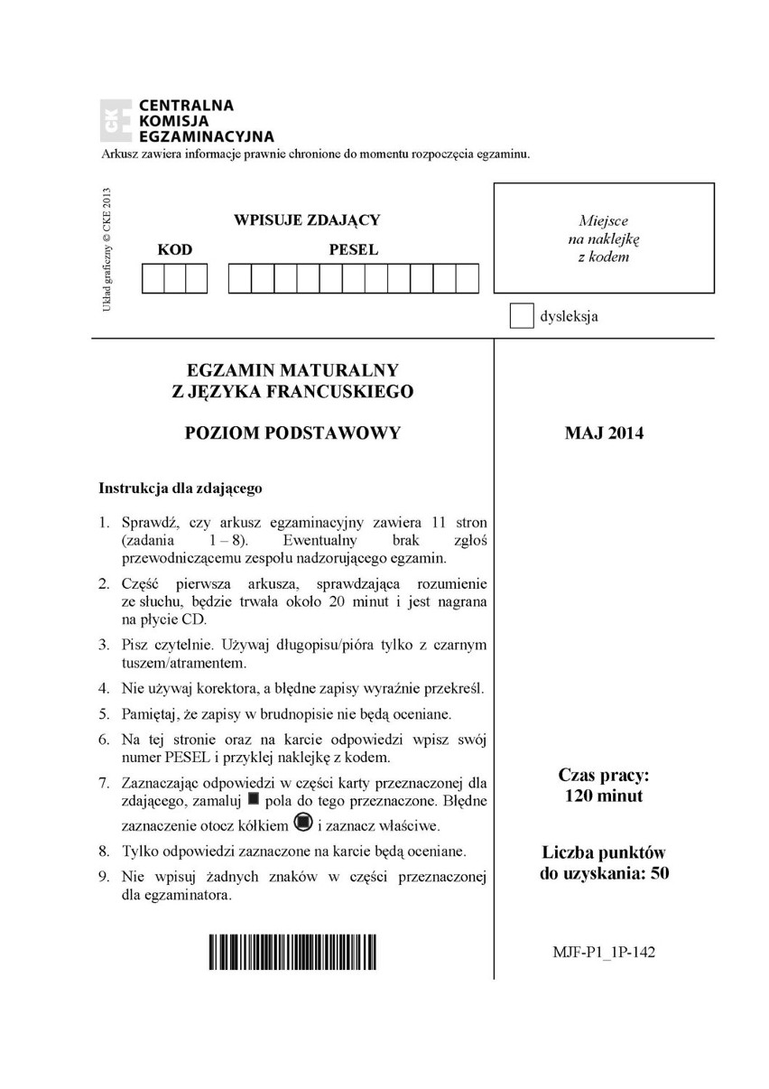 Matura 2014 FRANCUSKI [ODPOWIEDZI, ARKUSZE CKE, PYTANIA]...