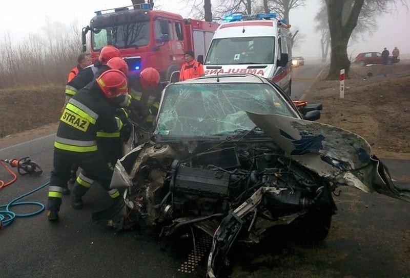 Węgorzewo: Rover uderzył w drzewo. Kierowca był uwięziony w aucie (zdjęcia)