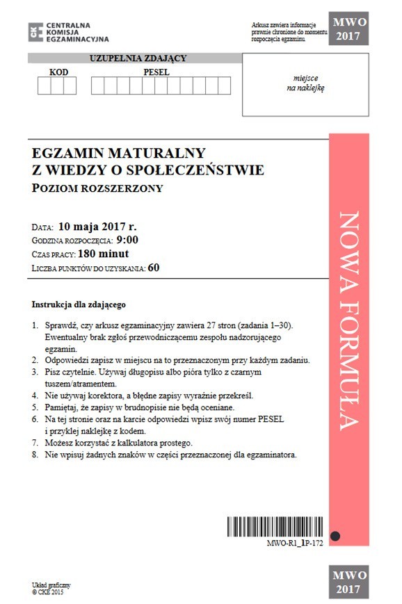 Matura WOS 2017. Pytania z WOS-u na maturze 2017: podstawowa, rozszerzona (Arkusz, Odpowiedzi)