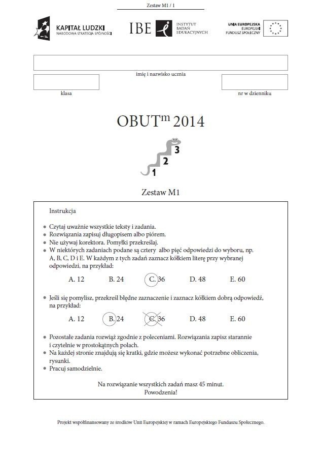 Sprawdzian trzecioklasisty - OBUT 2014. Matematyka...
