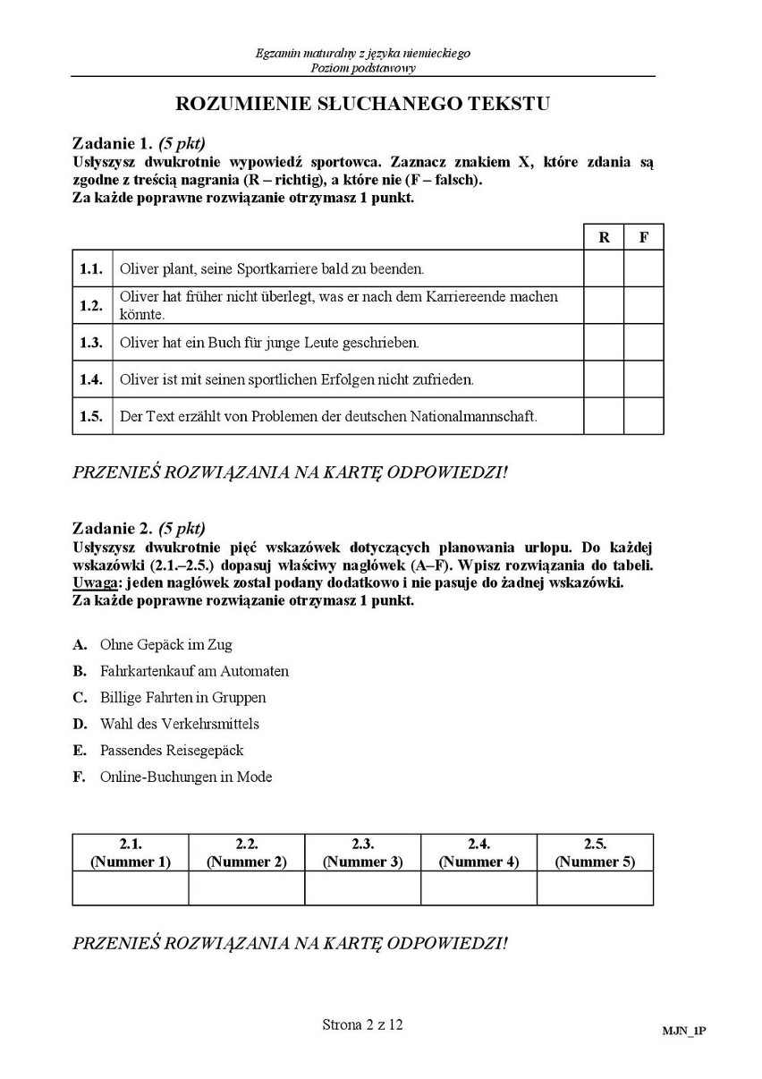 Stara matura 2016: Niemiecki podstawa [ODPOWIEDZI, ARKUSZ...