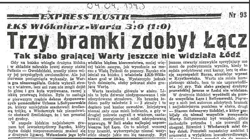 Piłkarska I liga. „Express Ilustrowany” pisał już o meczu ŁKS - Warta w 1949 roku