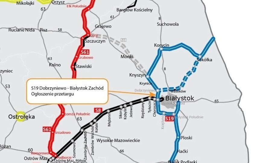 S19. Jest pierwszy przetarg na budowę S19 w województwie podlaskim. To fragment Dobrzyniewo - Białystok Zachód