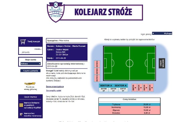 Internetowa sprzedaż biletów na mecz Kolejarza Stróże