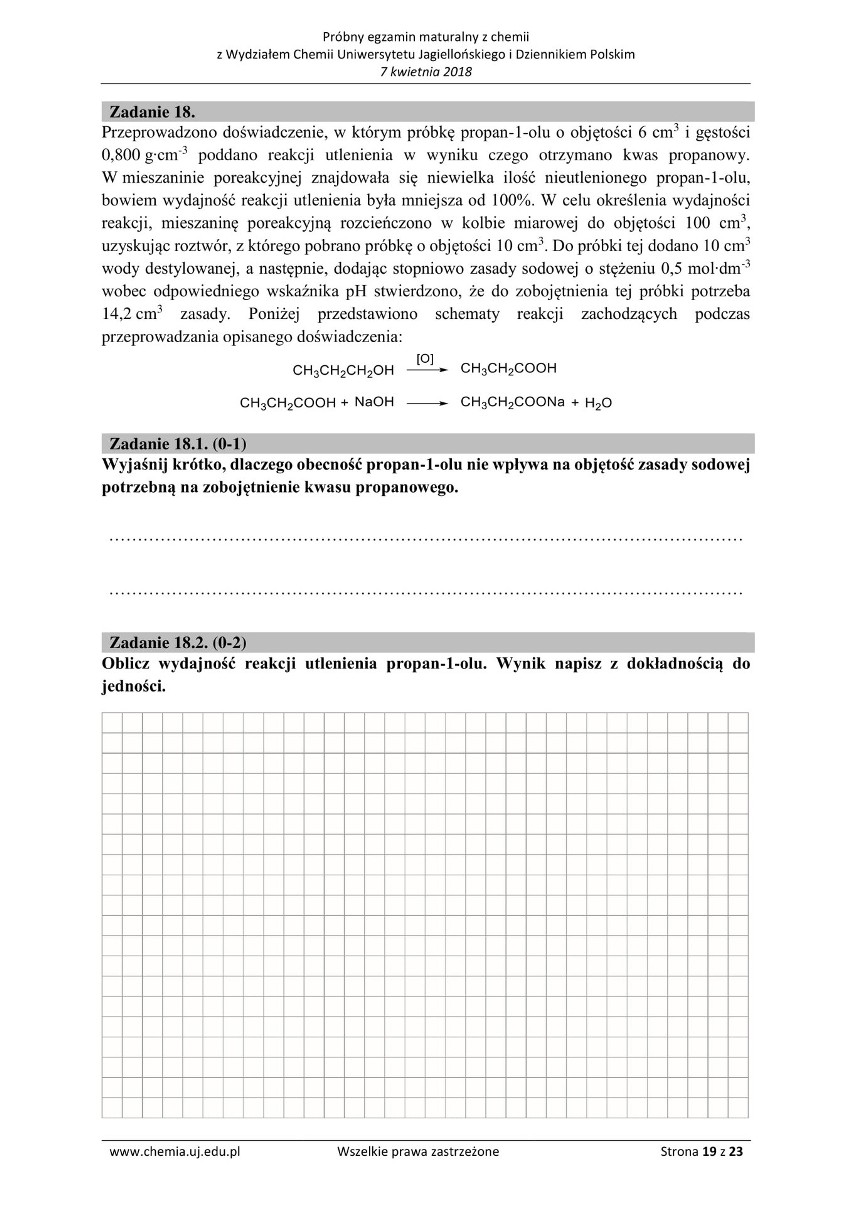 Matura z chemii 2018 r. z Wydziałem Chemii Uniwersytetu Jagiellońskiego [ARKUSZE]