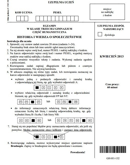 KLIKNIJ, ABY OTWORZYĆ ARKUSZ - EGZAMIN GIMNAZJALNY - HISTORIA I WOS