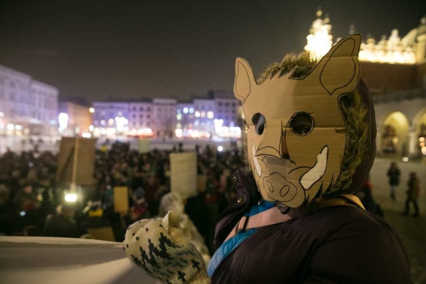 Kraków. "Dziki" na Rynku Głównym? To protest przeciwko masowym polowaniom [ZDJĘCIA]