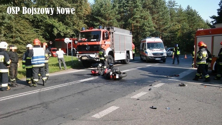 Wypadek w Świerczyńcu: motocykl zderzył się z osobówką. Ranny został motocyklista ZDJĘCIA