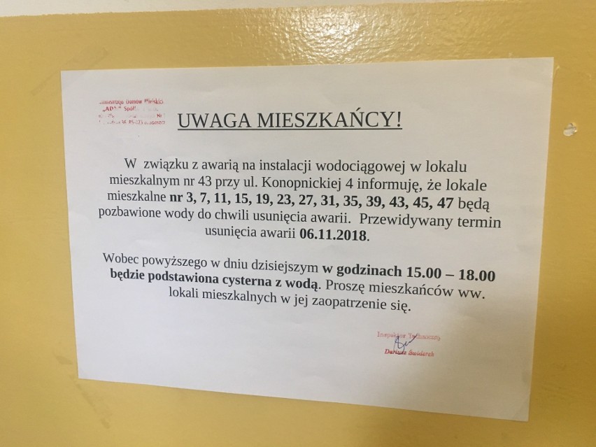 Mieszkańcy Bydgoszczy od kilku dni pozostają bez wody 