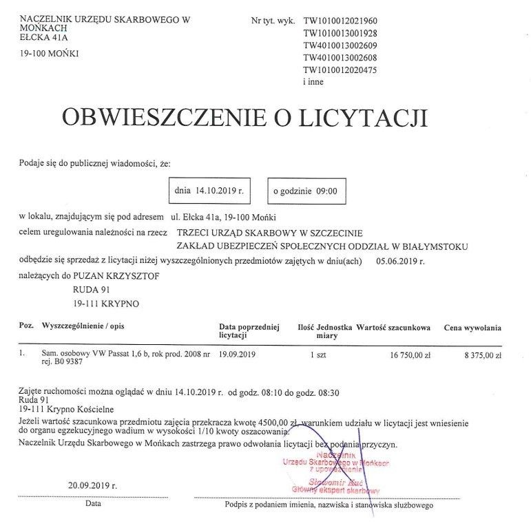 Prawdziwe okazje! Wyprzedaże w skarbówce. Zobacz, co można kupić od KAS w województwie podlaskim? [09.10.2019]