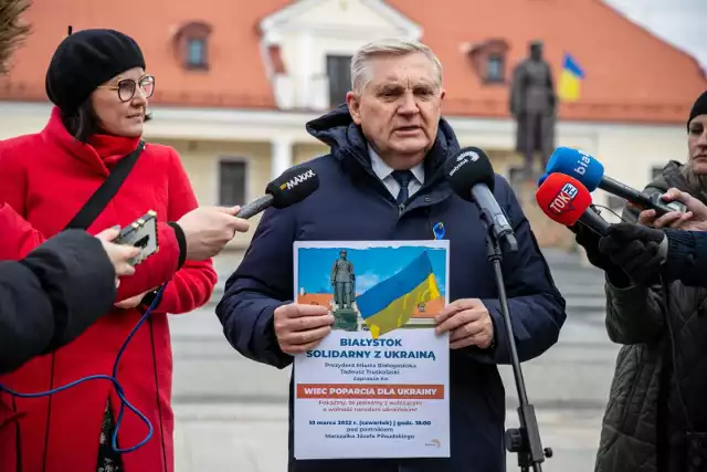 Prezydent Tadeusz Truskolaski zaprasza mieszkańców na wiec solidarności z Ukrainą.
