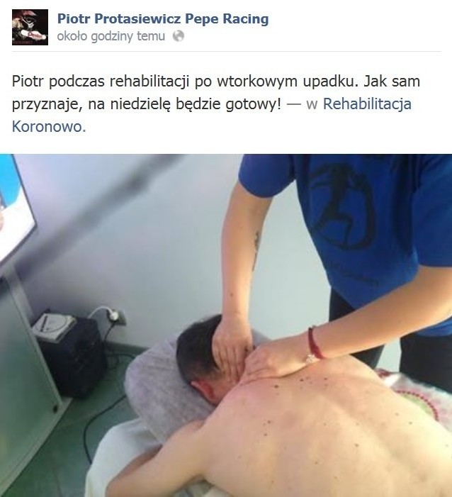 Zdjęcie z rehabilitacji Piotr Protasiewicz zamieścił w czwartek rano na swojej stronie na facebooku