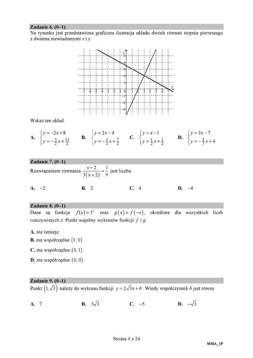 Matura poprawkowa MATEMATYKA 2018: Odpowiedzi, Arkusz CKE