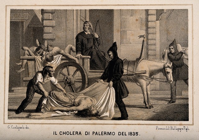 Epidemia cholery w 1835 r. w Palermo. Litografia autorstwa Gabriela Castagnoli