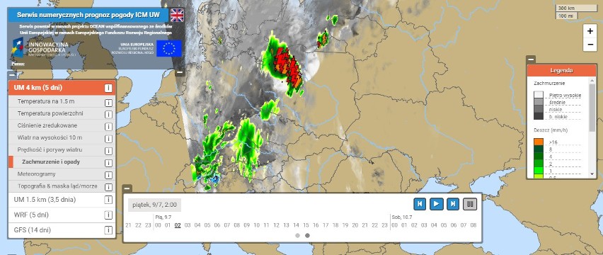 Pogodowy model pokazujący pozycję układu burzowego o...