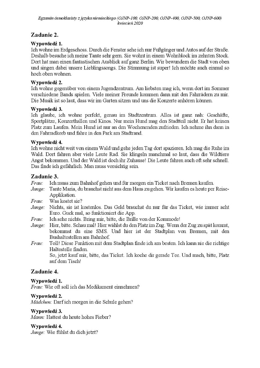 Egzamin ósmoklasisty - język niemiecki: Odpowiedzi i arkusz...