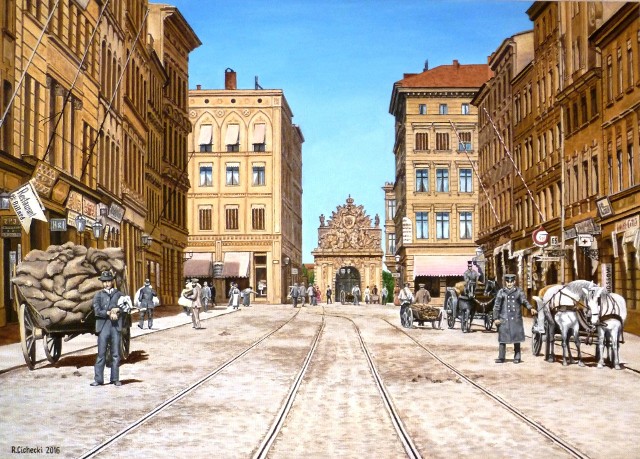 Breitestrasse (Ulica Szeroka), czyli obecna ulica Wyszyńskiego. W perspektywie Brama Portowa