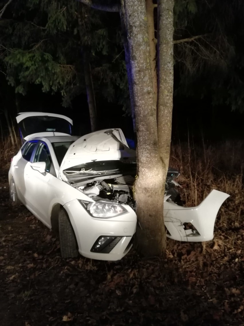 Krzywe. Groźny wypadek. Seat uderzył w drzewo. Cztery osoby ranne (zdjęcia)