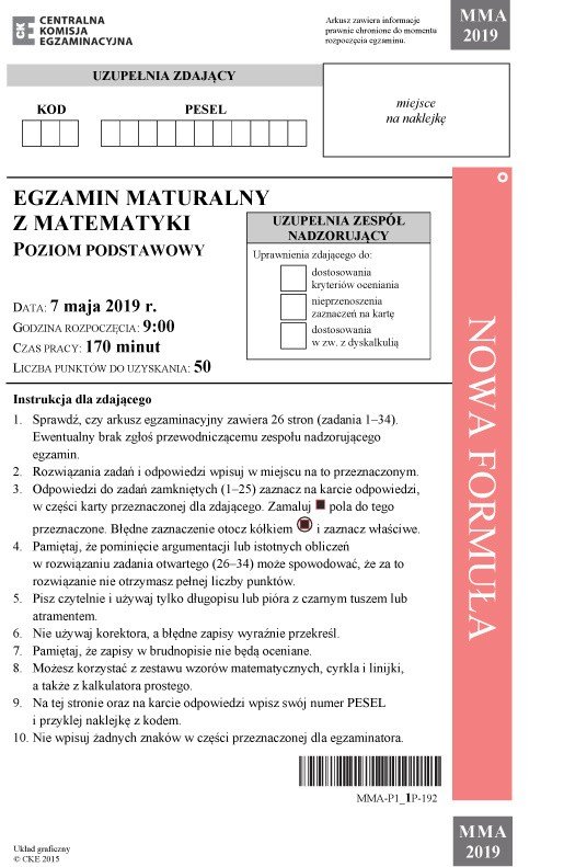 Matura 2019 Matematyka Poziom Podstawowy Arkusz
