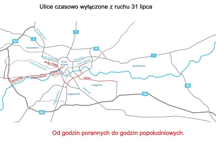 ŚDM. Utrudnienia dla kierowców w niedzielę 31 lipca [MAPY, STREFY, UTRUDNIENIA]