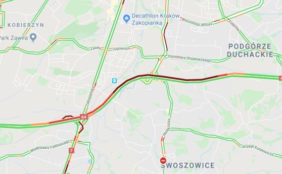 Wypadek na A4 spowodował na obwodnicy Krakowa duży korek